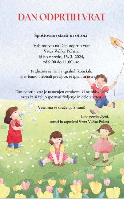 VRTEC VELIKA POLANA - Dan odprtih vrat 2024